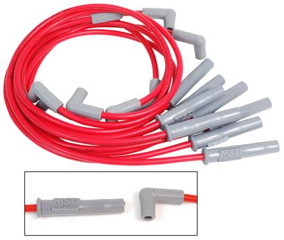 Male MSD Spark Plug Wire Set 31189 Super Conductor 8.5mm Red Multi Angle HEI