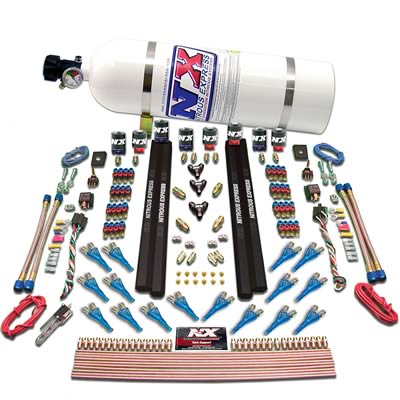 Nitrous Express Shark Dual Stage/Alc 16 Nozzles 8 Solenoids Nitrous Kit (200-1200HP) w/10lb Bottle
