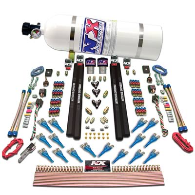 Nitrous Express Shark Dual Stage/Gas/Rails 16 Nozzles Nitrous Kit (200-1200HP) w/o Bottle