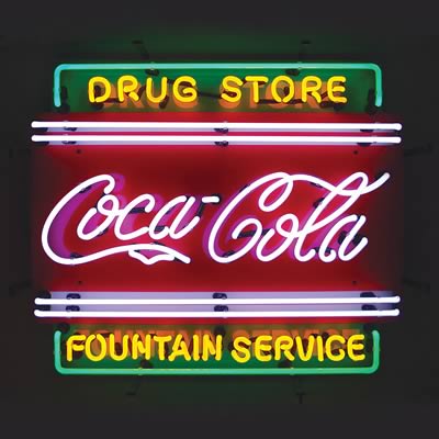 OTE Neon Sign Coca Cola Drug Store Fountain Service 26" Width 22" Height Each