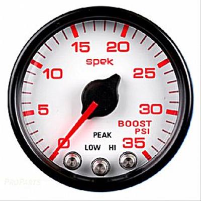 Autometer Spek-Pro Gauge Boost 2 1/16in 35psi Stepper Motor W/Peak & Warn White/Black