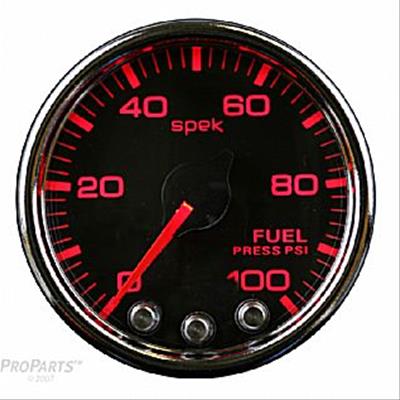 Autometer Spek-Pro Gauge Fuel Press 2 1/16in 100psi Stepper Motor W/Peak & Warn Blk/Smoke/Blk