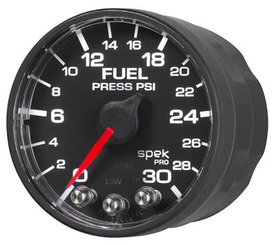Autometer Spek-Pro Gauge Fuel Press 2 1/16in 30psi Stepper Motor W/Peak & Warn Blk/Blk