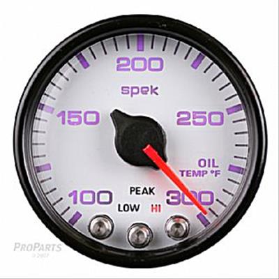 Autometer Spek-Pro Gauge Oil Temp 2 1/16in 300f Stepper Motor W/Peak & Warn Wht/Blk