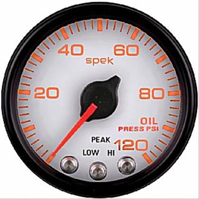 Autometer Spek-Pro Gauge Oil Press 2 1/16in 120psi Stepper Motor W/Peak & Warn Wht/Blk