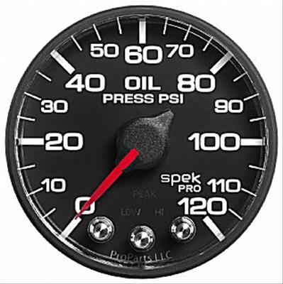Autometer Spek-Pro Gauge Oil Press 2 1/16in 120psi Stepper Motor W/Peak & Warn Blk/Blk