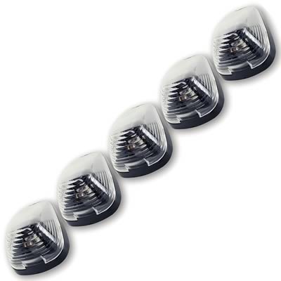 Pacer Performance Hi-Five Cab Lights 20-236C Roof Lights, Ford, F-Series Super Duty, Clear Lens, Amber LED Bulbs, Set of 5