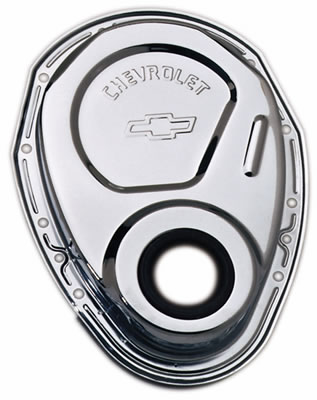 Proform Chevy Bowtie Timing Chain Covers 141-215 Cover, 1-Piece, Steel, Chrome Plated, Chevrolet and Emblems, Chevy, Small Block, Each thumbnail 2