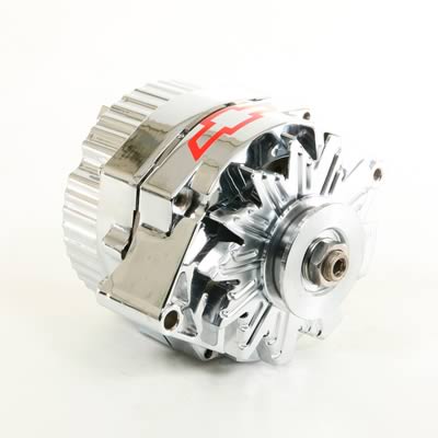 Proform Alternators 141-660 Alternator, Chrome, Red Chevy Bowtie Emblem, Internal Regulator, V-Belt Pulley, 120 Amp, 1-Wire, GM, Each thumbnail 3