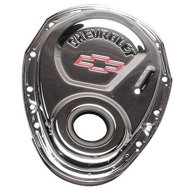 Proform Chevy Bowtie Timing Chain Covers 141-904 Cover, 1-Piece, Steel, Chrome Plated, Chevrolet and Emblems, Chevy, Small Block, Each thumbnail 2