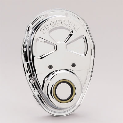 Proform Chrome Steel Timing Chain Covers 66666 Cover, 2-Piece, Steel, Plated, Chevy, Small Block, Kit thumbnail 3