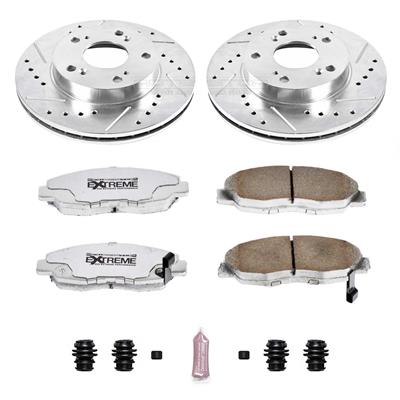 Power Stop K2384 Front Ceramic Brake Pad and Cross Drilled//Slotted Combo Rotor One-Click Brake Kit