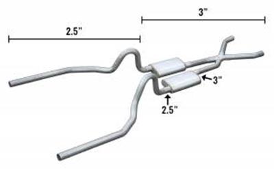 Pypes Race Pro Dual Exhaust Systems SFM34R Systems, 71-73 Mustang Crossmember-Back Hybrid 3" To 2.5" W/ Xpipe thumbnail 2