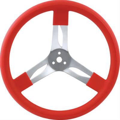 QuickCar Steering Wheels 68-0011 Aluminum Wheel, Natural, Red Rubber Grip, 15 in. Diameter, 3 in. Dish, 3-Bolt Mount, Each