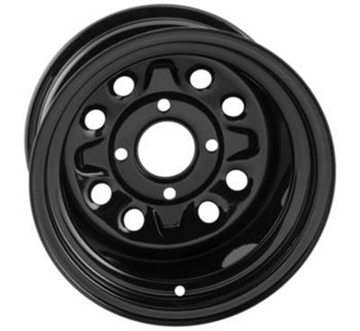 Quadboss Steely Gloss Black Wheels 12x7 Wheels, Black, 12 in. x 7.00 in., Steel, Black, 4 x 110mm Bolt Circle, 2+5 in. Offset, Each