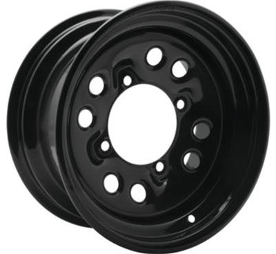 Quadboss Steely Gloss Black Wheels 14x7 Wheels, Black, 14 in. x 7.00 in., Steel, Black, 4 x 156mm Bolt Circle, 4+3 in. Offset, Each