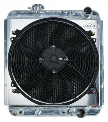Cold Case Performance Aluminum Radiator Modules for 1964-1966 MUSTANG - FOM564AK Radiator, Performance, Module, Aluminum, Polished, Downflow, 2 Row, Transmission Cooler, Singe 16 in. Fan, Ford, Kit