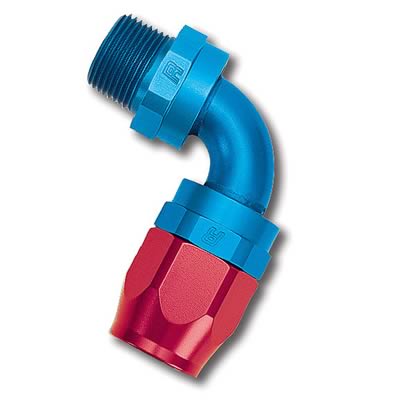 Russell Performance -8 AN Red/Blue 90 Degree Full Flow Swivel Pipe Thread Hose End (With 1/2in NPT)