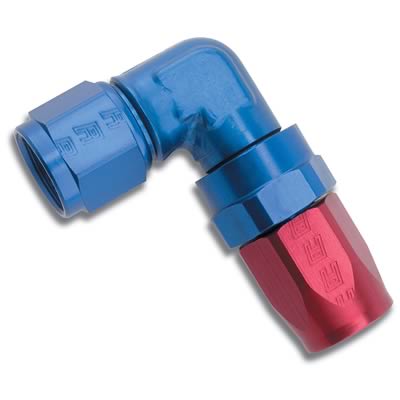 Russell Performance -6 AN Red/Blue 90 Degree Forged Aluminum Swivel Hose End