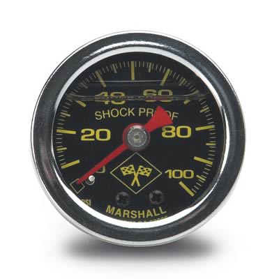 Russell Performance 100 psi fuel pressure gauge black face chrome case (Liquid-filled)