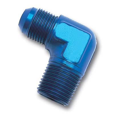 Russell Performance -6 AN to 1/4in NPT 90 Degree Flare to Pipe Adapter (Blue) thumbnail 2