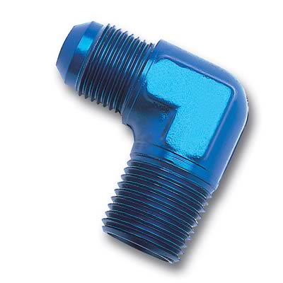 Russell Performance -8 AN to 1/4in NPT 90 Degree Flare to Pipe Adapter (Blue) thumbnail 2