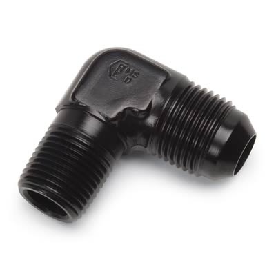 Russell Performance -8 AN to 1/2in NPT 90 Degree Flare to Pipe Adapter (Black) thumbnail 2