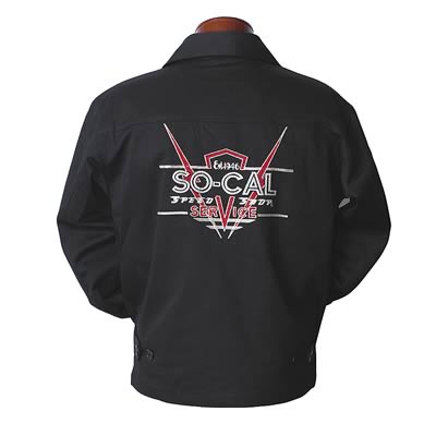 SO-CAL Speed Shop Logo Embroidered Varsity Jacket, Black on Black
