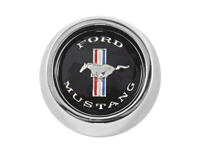 Scott Drake Horn Buttons 5847 Button, Aluminum, Black and Chrome, Ford Mustang Running Pony Logo, Ford, Each