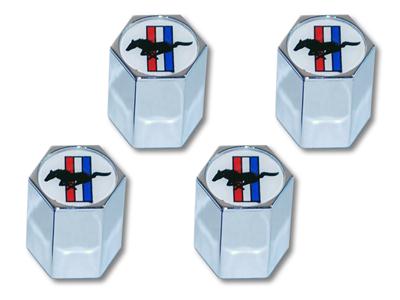 Scott Drake Valve Stem Caps ACC-5033270 Caps, Standard, Hex Flat Cap, Plastic, Chrome, Tri-bar Logo, Set of 4