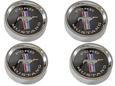 Scott Drake Styled Steel Hub Caps C5ZZ-1130-WB Hubcaps, Steel, Rallye, Screw-on, Chrome, Horse Logo, Black Background, Ford, Set of 4