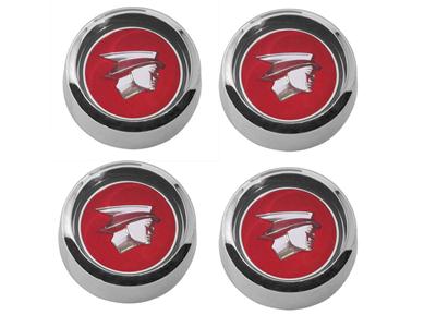 Scott Drake Styled Steel Hub Caps C7WY-1130-RD Center Caps, Styled, Flat, Screw-on, Steel, Chrome, Mercury Logo, Red, Set of 4