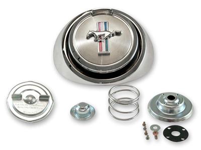Scott Drake Fuel Tank Caps C9ZZ-9030-C Cap, Pop-open, Aluminum, Chrome, Running Horse Logo, Ford, Each