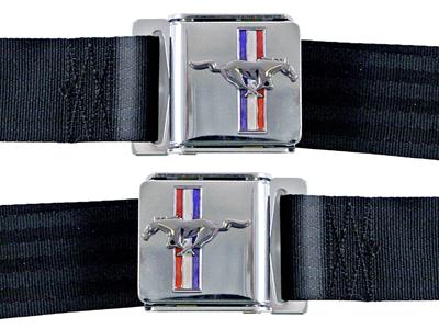 Scott Drake Mustang Emblem Seat Belts SB-PR-H Belts, Lap, Emblem, Parchment, Ford, Set