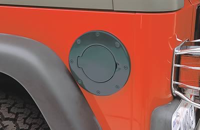 Smittybilt Billet Fuel Doors S/B75006 Door, Round, Aluminum, Black Powdercoated, Jeep, Each