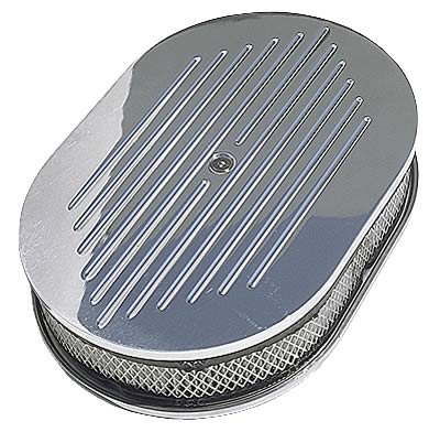 Trans-Dapt Performance Aluminum Air Cleaners 6021 Filter Assembly, Large Oval, Raised Base, Aluminum, Polished, Ball-Milled Design, 2 in.Filter Height, Each
