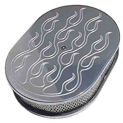 Trans-Dapt Performance Aluminum Air Cleaners 6024 Filter Assembly, Small Oval, Raised Base, Aluminum, Polished, Flame Design, 2 in. Filter Height, Each thumbnail 3