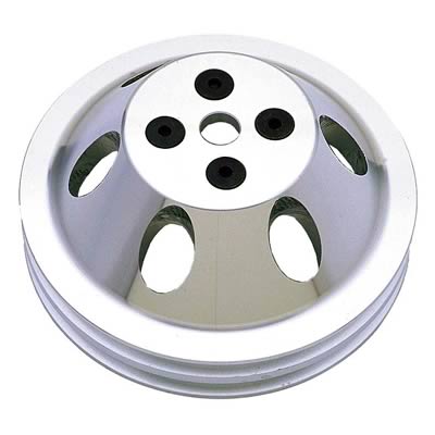 Trans-Dapt Performance Aluminum Water Pump Pulleys 6051 Pulley, V-Belt, 2-Groove, Aluminum, Polished, Chevy, Small Block, Short Pump, Each