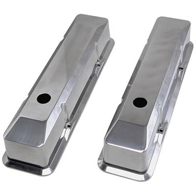Trans-Dapt Performance Diecast Aluminum Valve Covers 6092 Covers, Tall, Aluminum, Polished, Plain, Chevy, Small Block, Pair