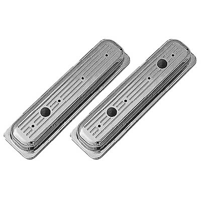 Trans-Dapt Performance Diecast Aluminum Valve Covers 6724 Covers, Stock Height, Cast Aluminum, Polished, Ball-Milled, Centerbolt, Chevy, Small Block, Pair