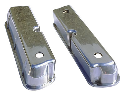 Trans-Dapt Performance Diecast Aluminum Valve Covers 6728 Covers, Tall, Cast Aluminum, Polished, Plain, Ford, Small Block, Pair