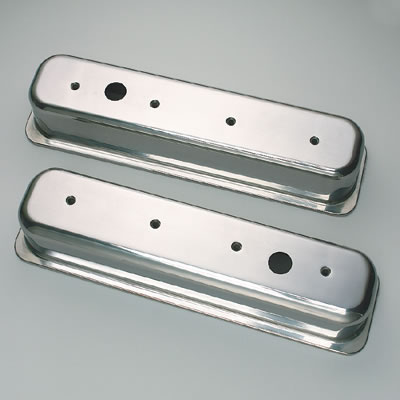 Trans-Dapt Performance Diecast Aluminum Valve Covers 6986 Covers, Tall, Cast Aluminum, Polished, Plain, Centerbolt, Chevy, Small Block, Pair thumbnail 2