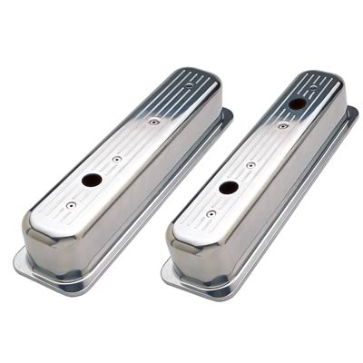 Trans-Dapt Performance Diecast Aluminum Valve Covers 6988 Covers, Tall, Cast Aluminum, Polished, Ball-Milled, Centerbolt, Chevy, Small Block, Pair