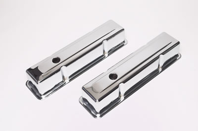 Trans-Dapt Performance Chrome Valve Covers 9215 Covers, Tall, Steel, Chrome, Plain, Chevy, Small Block, Pair thumbnail 2