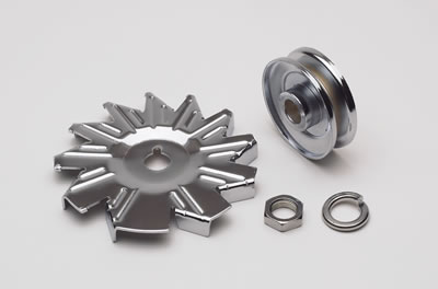 Trans-Dapt Performance Alternator Pulleys 9446 Pulley, V-Belt, 1-Groove, Steel, Chrome, .642 in. Bore, Bolt-On, GM/Ford, Each thumbnail 2