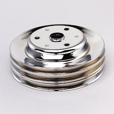 Trans-Dapt Performance Steel Crankshaft Pulleys 9608 Pulley, V-Belt, 3-Groove, 7.8 in., Steel, Chrome, Chevy, Small Block, Long Pump, Each thumbnail 2