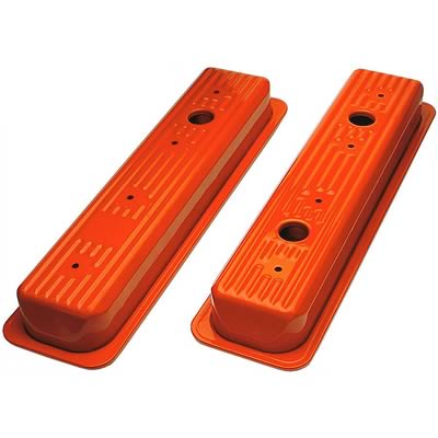 Trans-Dapt Performance OEM Reproduction Colormatch Valve Covers 9919 Covers, Stock Height, Steel, Orange Powdercoated, Plain, Chevy, Small Block, Pair