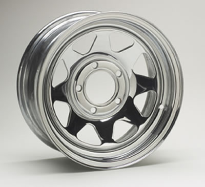 Wheel, 8-Spoke, Steel, Chrome, 14 in. x 6 in., 5 x 4.75 in. 