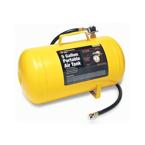 Air Tank Portable 5Gals Steel Yellow 3' Hose ShutOff Valve PSI Gauge