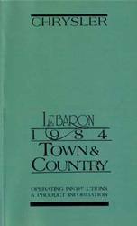 Bishko Factory OEM Owner's Manuals and User Guides for 1984 LEBARON, TOWN & COUNTRY - 1003